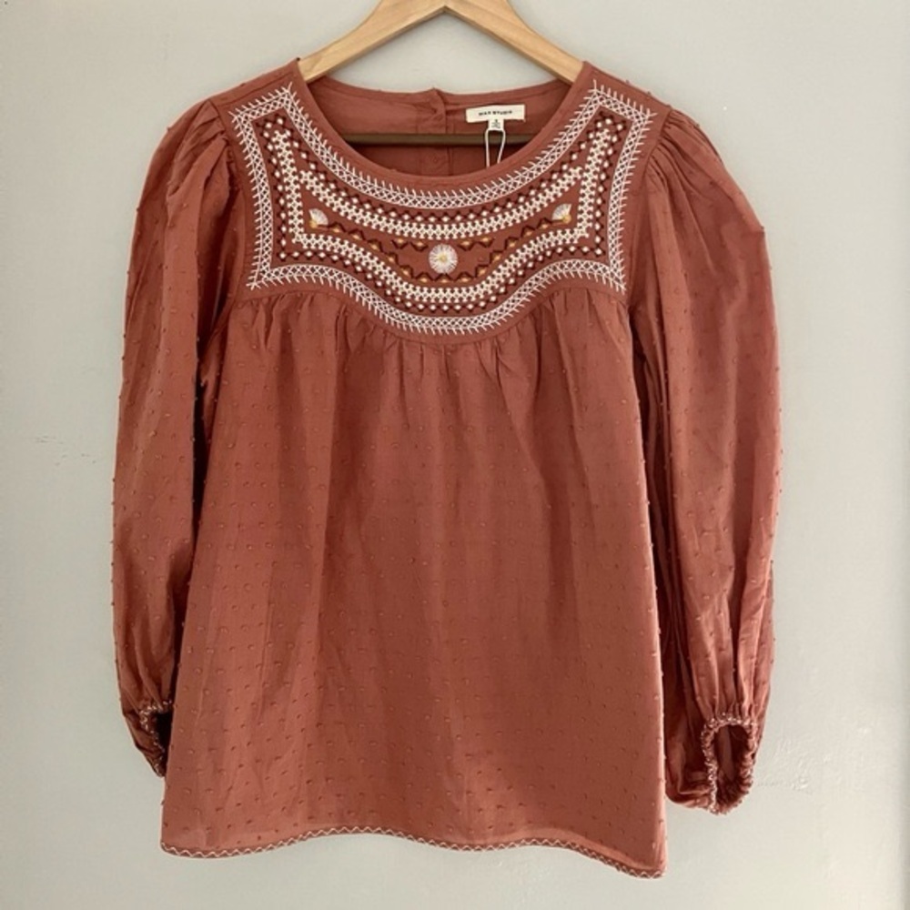 Max Studio Rust Embroidered Blouse